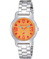 Fastrack, Women's  Watch Analog, Orange Dial Silver Stainless Steel Band, 6127SM02